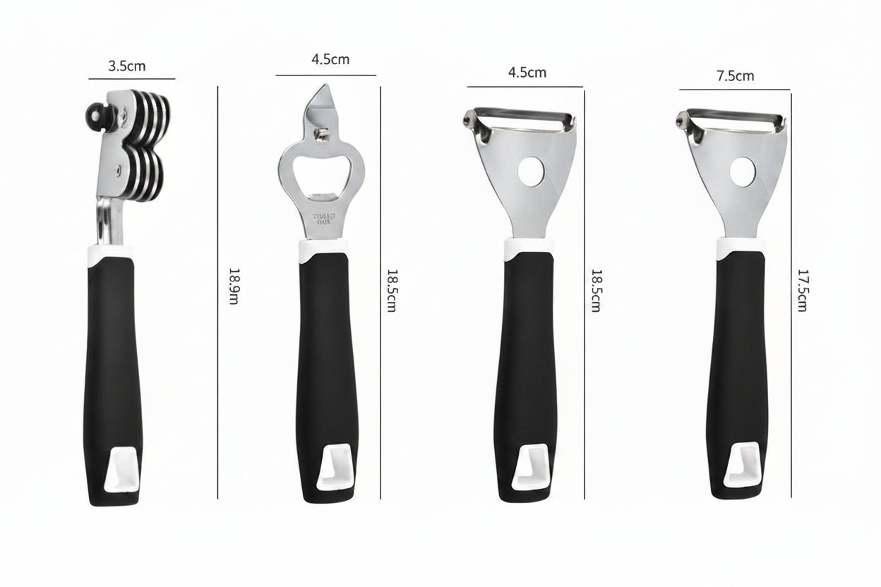 Multi-Function Kitchen Gadget Set – Grater, Pizza Cutter, Bottle Opener & More