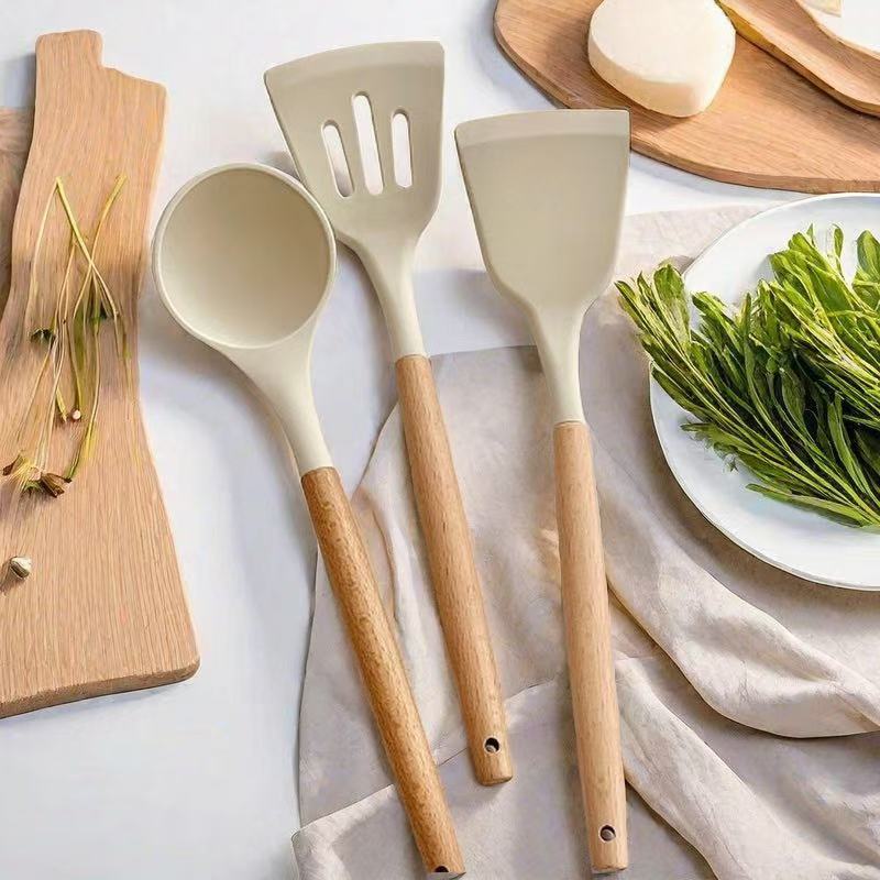 Wooden Handle Silicone Kitchen Utensil Set
