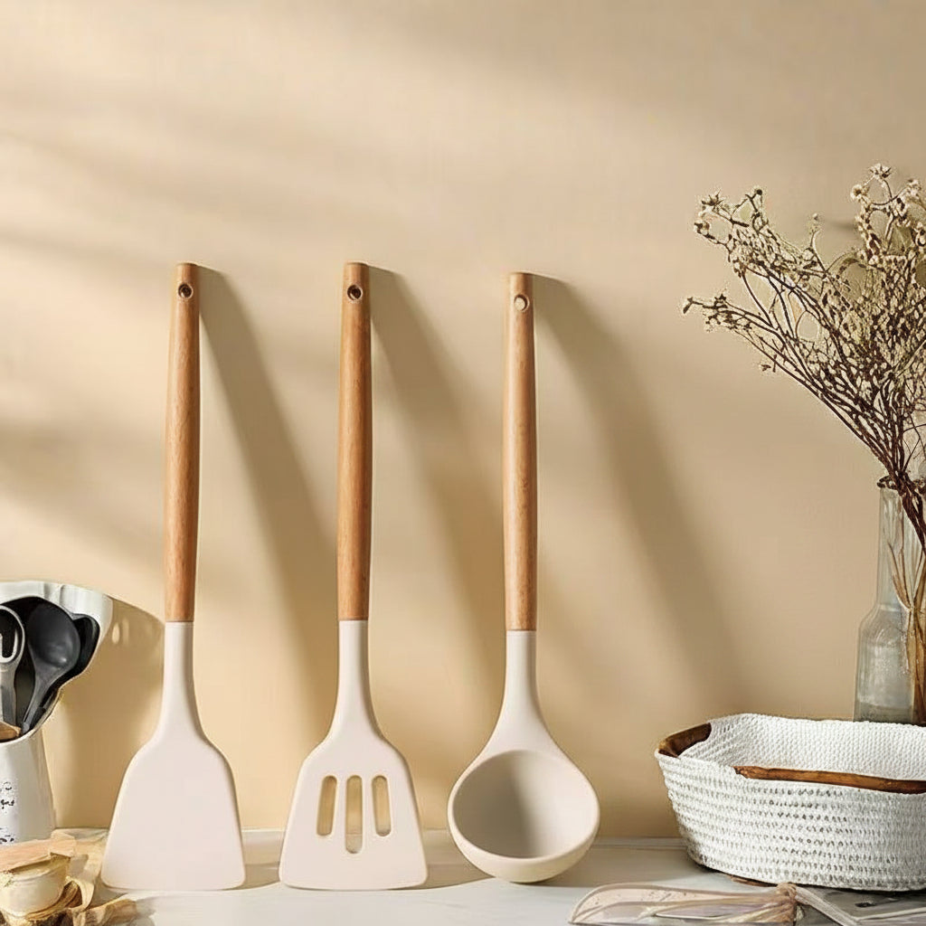 Wooden Handle Silicone Kitchen Utensil Set