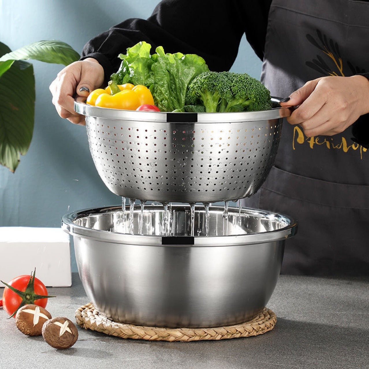 Stainless Steel Washing Basin & Colander Set