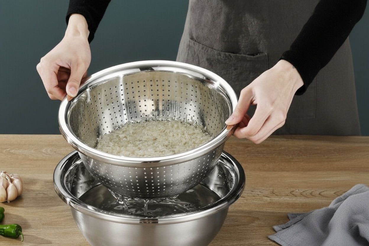 Stainless Steel Washing Basin & Colander Set