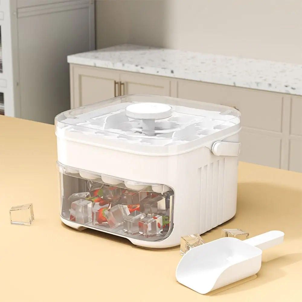 50-Cube Ice Tray with Easy-Press Lid | Double-Layer Stackable Ice Maker