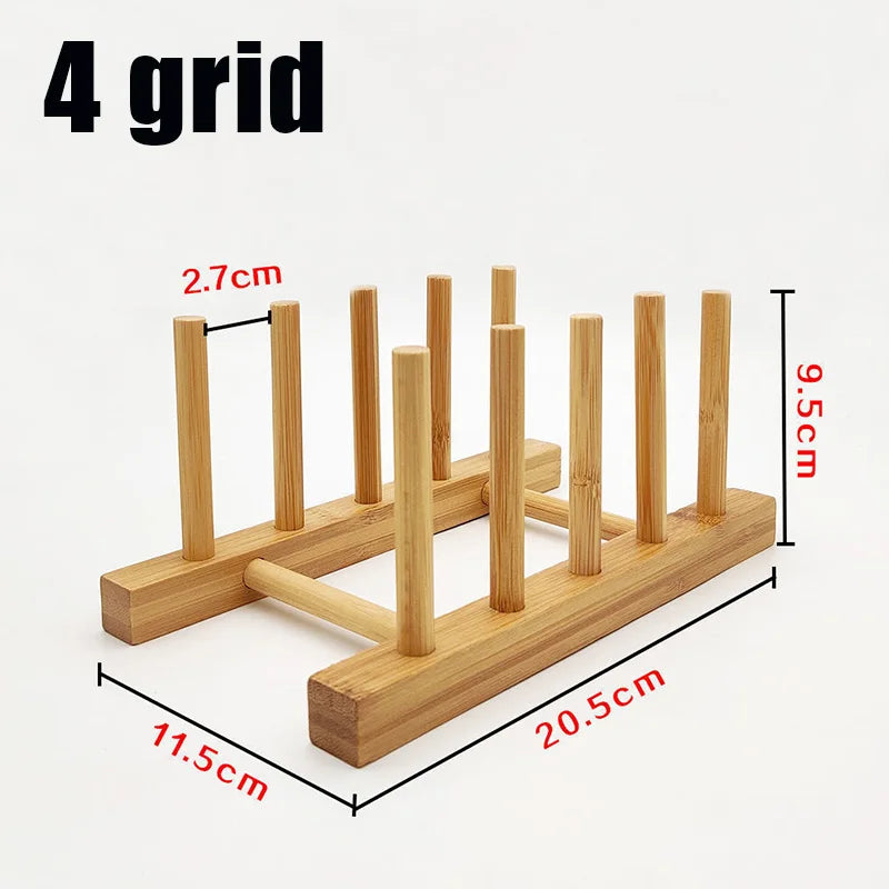 Wooden Dish Rack & Kitchen Organizer — Multi-Use Plate, Cup & Lid Holder