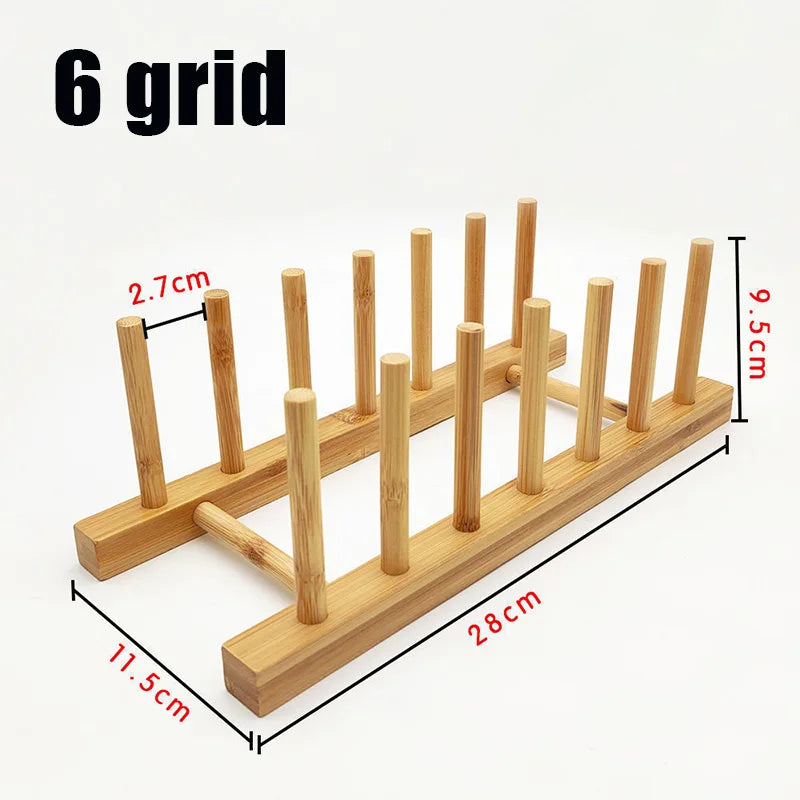 Wooden Dish Rack & Kitchen Organizer — Multi-Use Plate, Cup & Lid Holder