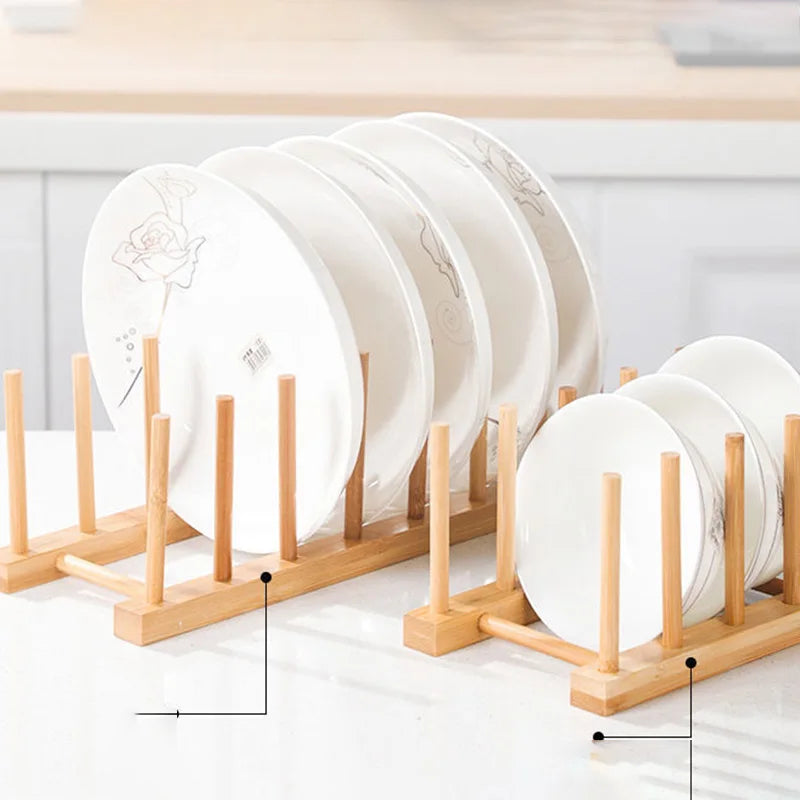 Wooden Dish Rack & Kitchen Organizer — Multi-Use Plate, Cup & Lid Holder
