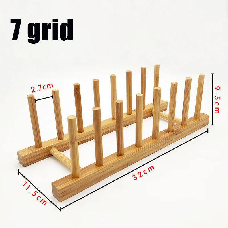 Wooden Dish Rack & Kitchen Organizer — Multi-Use Plate, Cup & Lid Holder