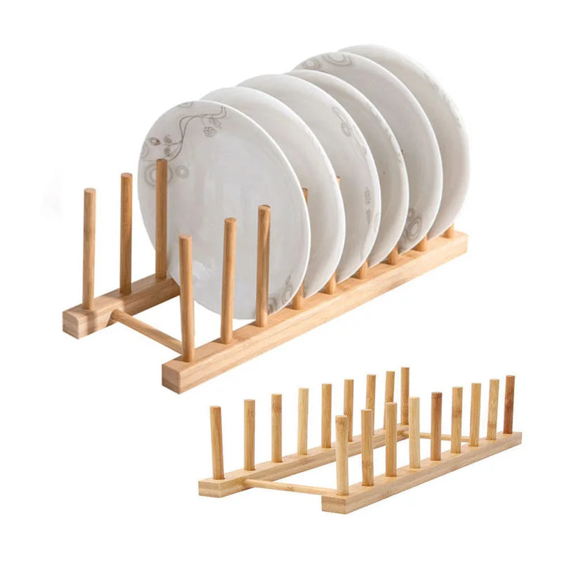 Wooden Dish Rack & Kitchen Organizer — Multi-Use Plate, Cup & Lid Holder