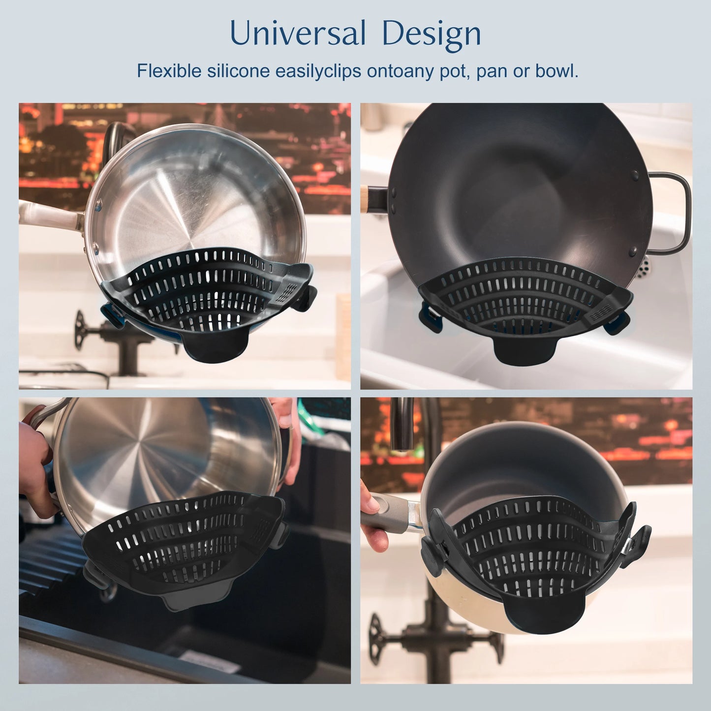 FlexDrain Clip-On Silicone Pot Strainer