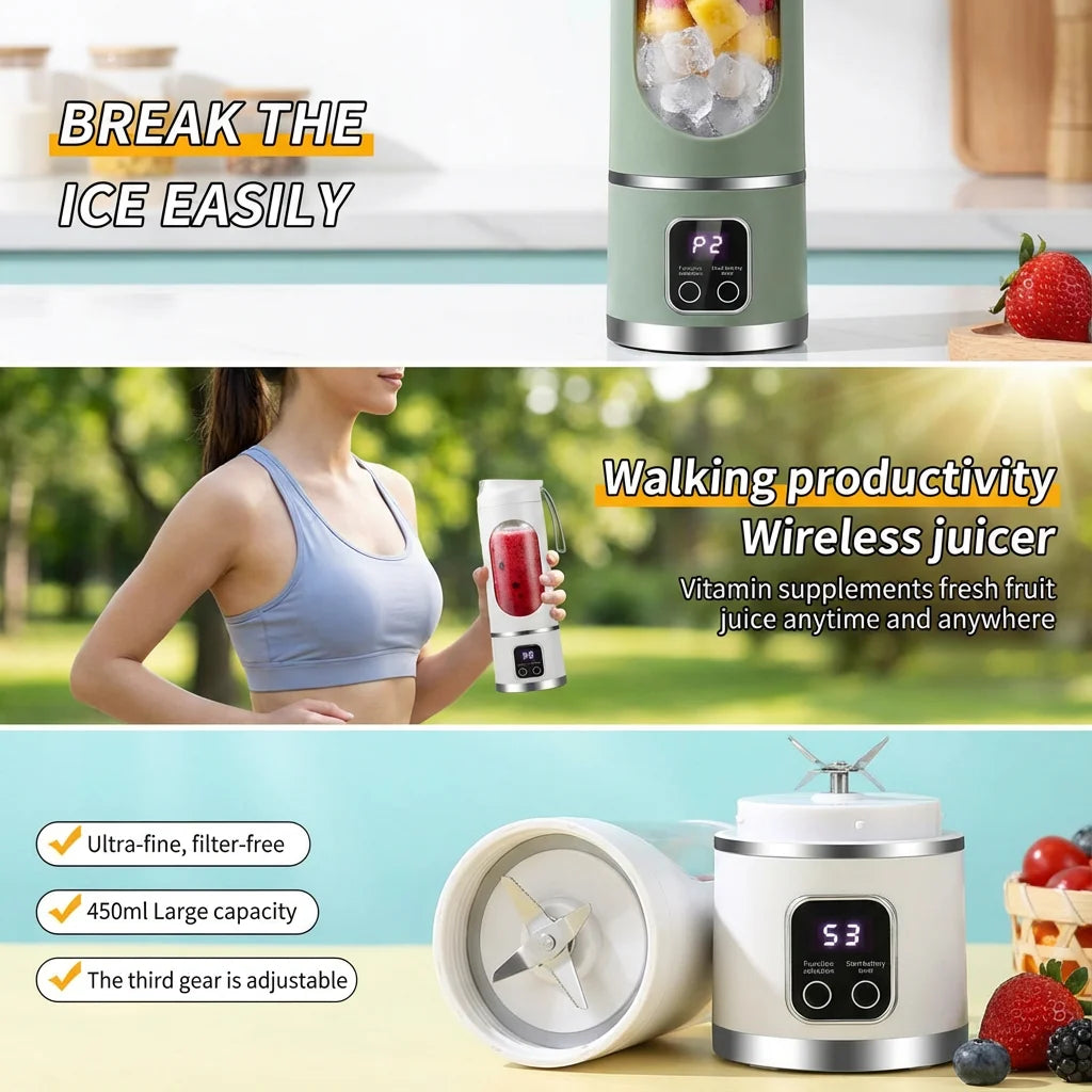 450ML Portable Electric Juicer Cup | Rechargeable Personal Blender with Digital Display