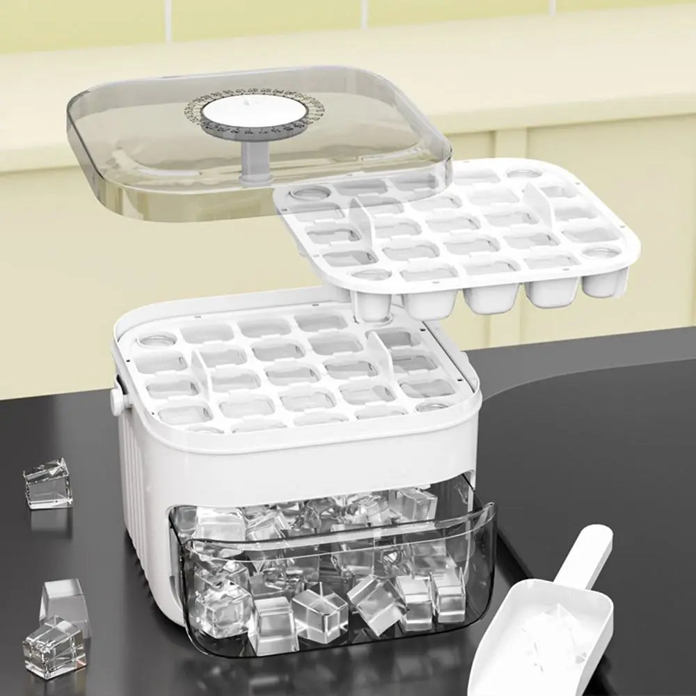 50-Cube Ice Tray with Easy-Press Lid | Double-Layer Stackable Ice Maker