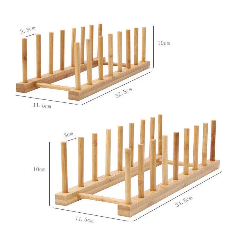 Wooden Dish Rack & Kitchen Organizer — Multi-Use Plate, Cup & Lid Holder