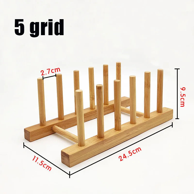 Wooden Dish Rack & Kitchen Organizer — Multi-Use Plate, Cup & Lid Holder
