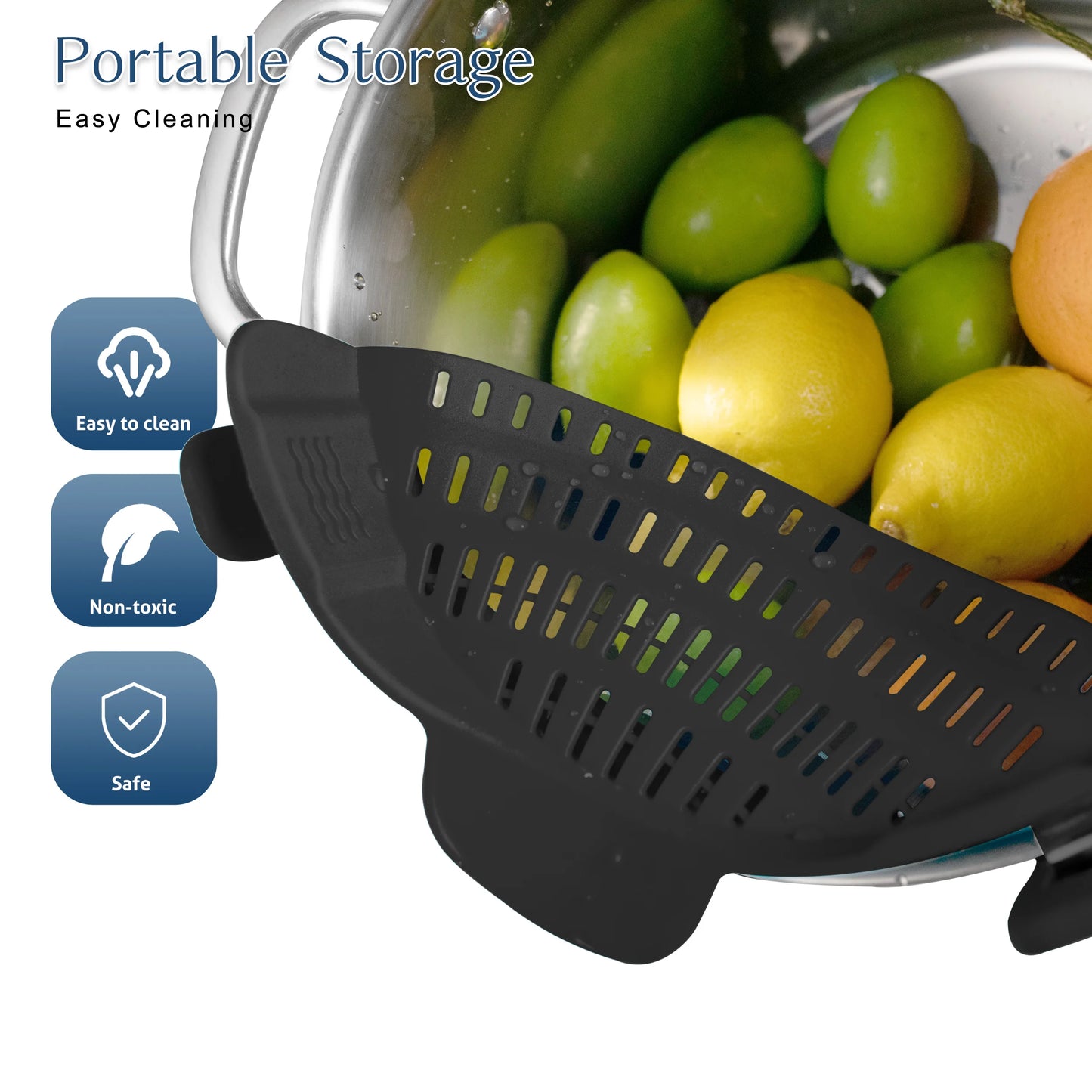 FlexDrain Clip-On Silicone Pot Strainer