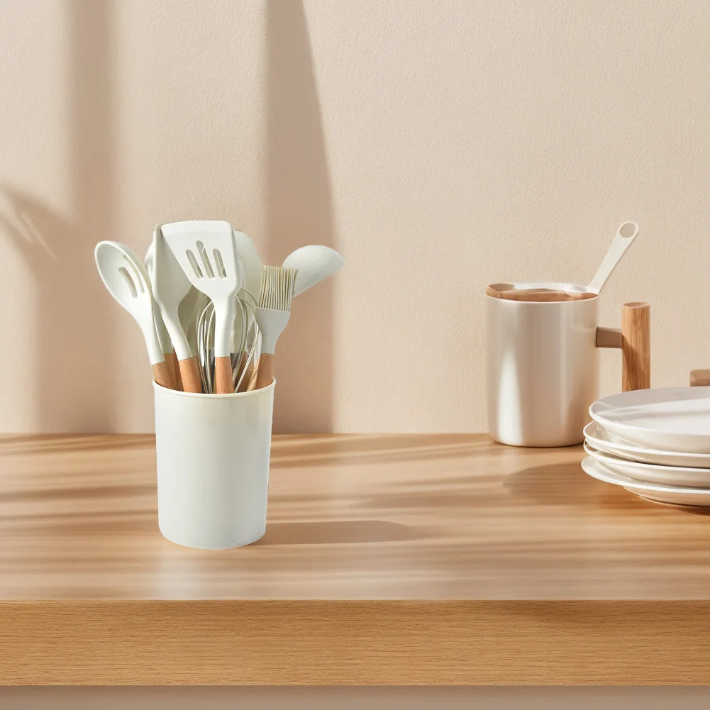 12-Piece Silicone Kitchen Utensil Set with Wooden Handles