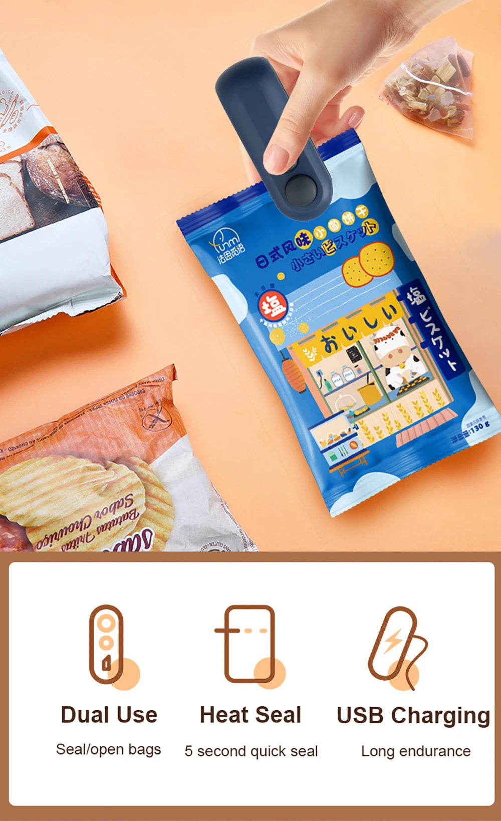 2-in-1 Mini Heat Sealer with Cutter | USB-C Rechargeable Bag Resealer