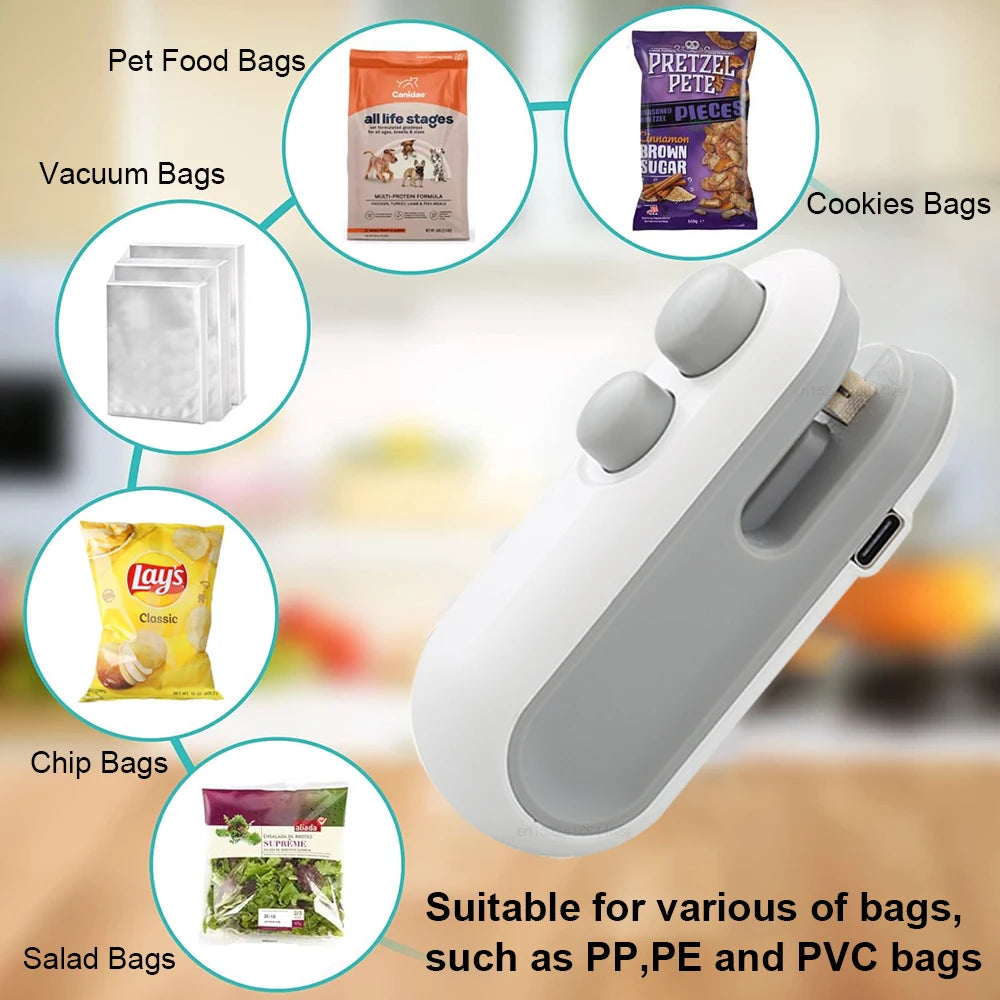 2-in-1 Mini Heat Sealer with Cutter | USB-C Rechargeable Bag Resealer