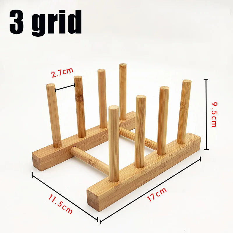 Wooden Dish Rack & Kitchen Organizer — Multi-Use Plate, Cup & Lid Holder