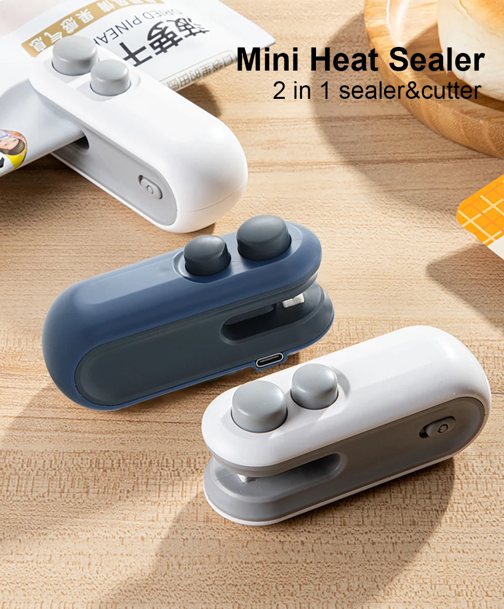 2-in-1 Mini Heat Sealer with Cutter | USB-C Rechargeable Bag Resealer