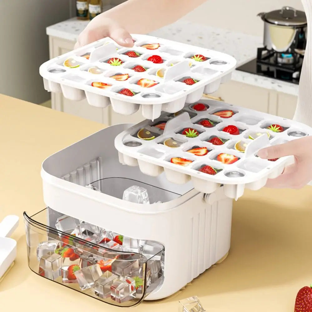 50-Cube Ice Tray with Easy-Press Lid | Double-Layer Stackable Ice Maker