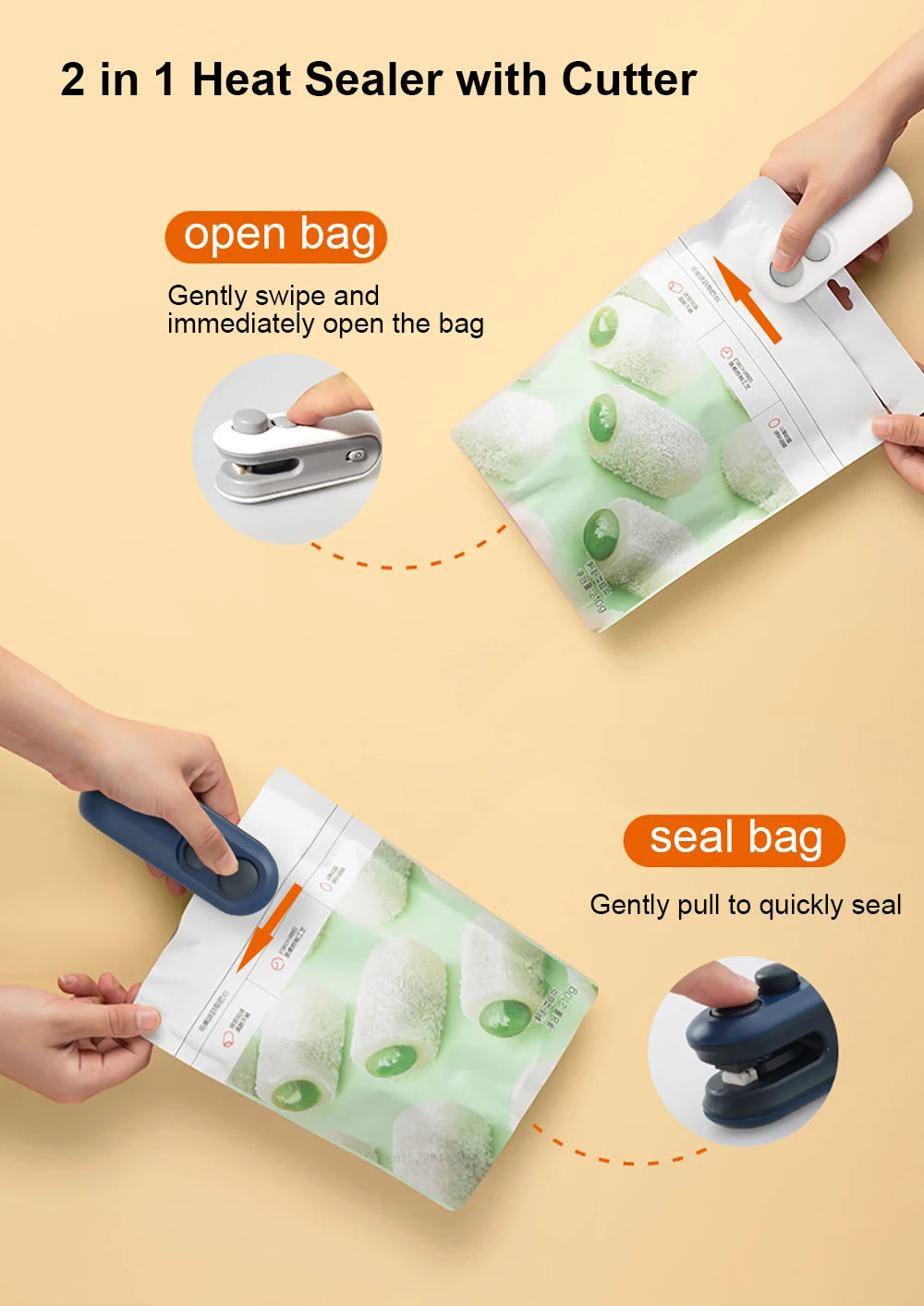 2-in-1 Mini Heat Sealer with Cutter | USB-C Rechargeable Bag Resealer